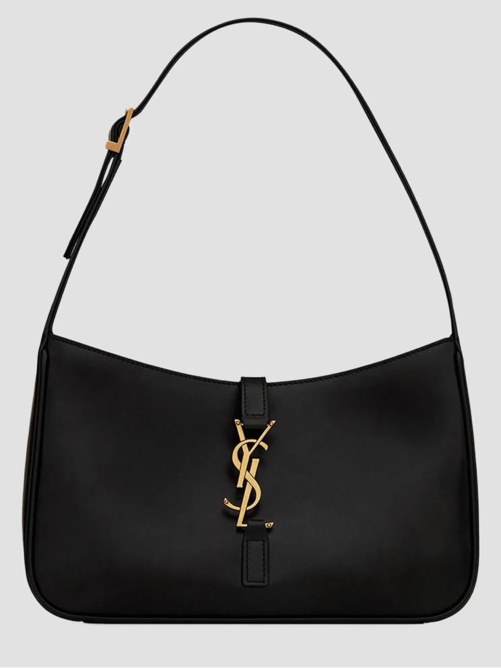 Saint Laurent Black Leather Shoulder Bag with Gold YSL Hardware